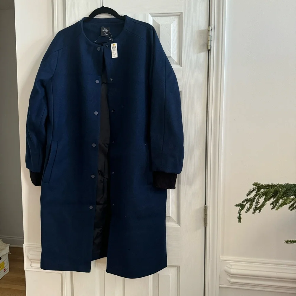 KATE SPADE SATURDAY | LONG BASEBALL WOOL COAT /  4CMU0356 ~NAVY 400 / Size XL